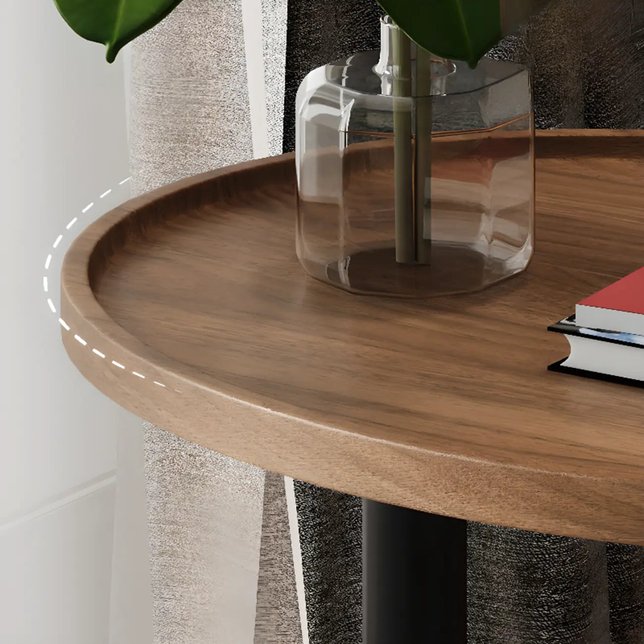 Table d'appoint en forme de C avec plateau en bois brun et métal pour salon