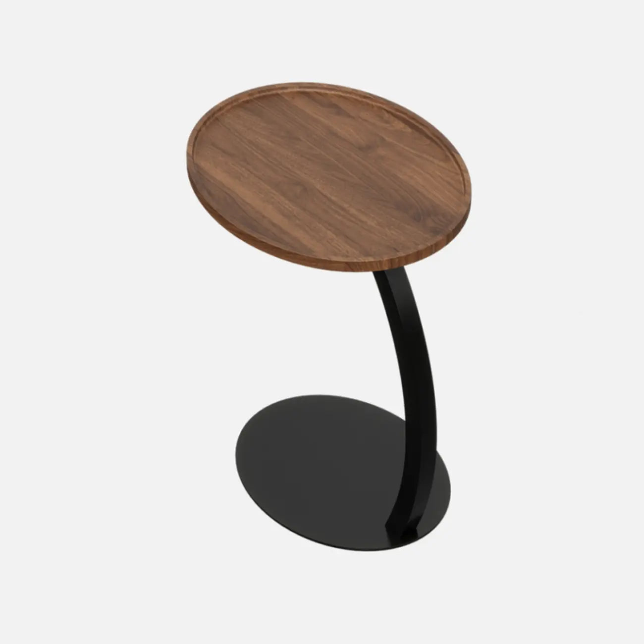 Table d'appoint en forme de C avec plateau en bois brun et métal pour salon