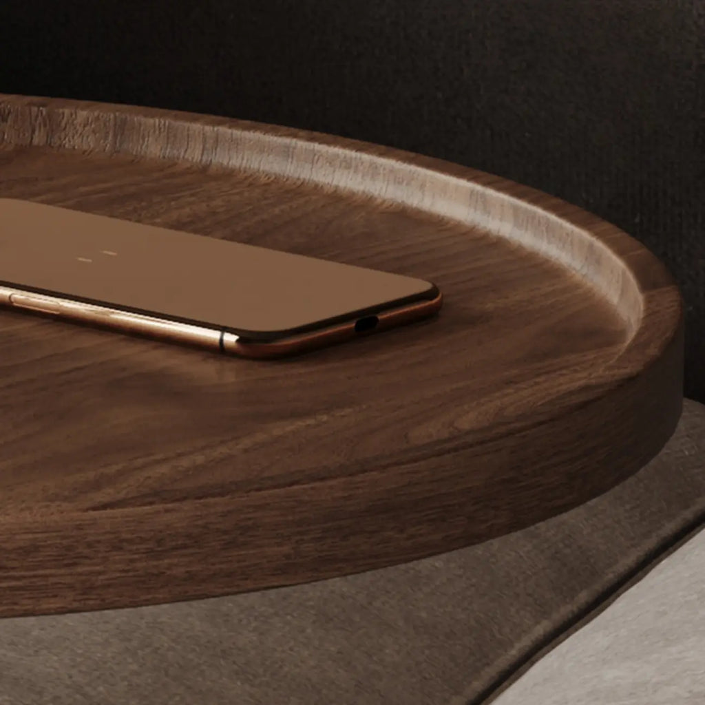 Table d'appoint en forme de C avec plateau en bois brun et métal pour salon