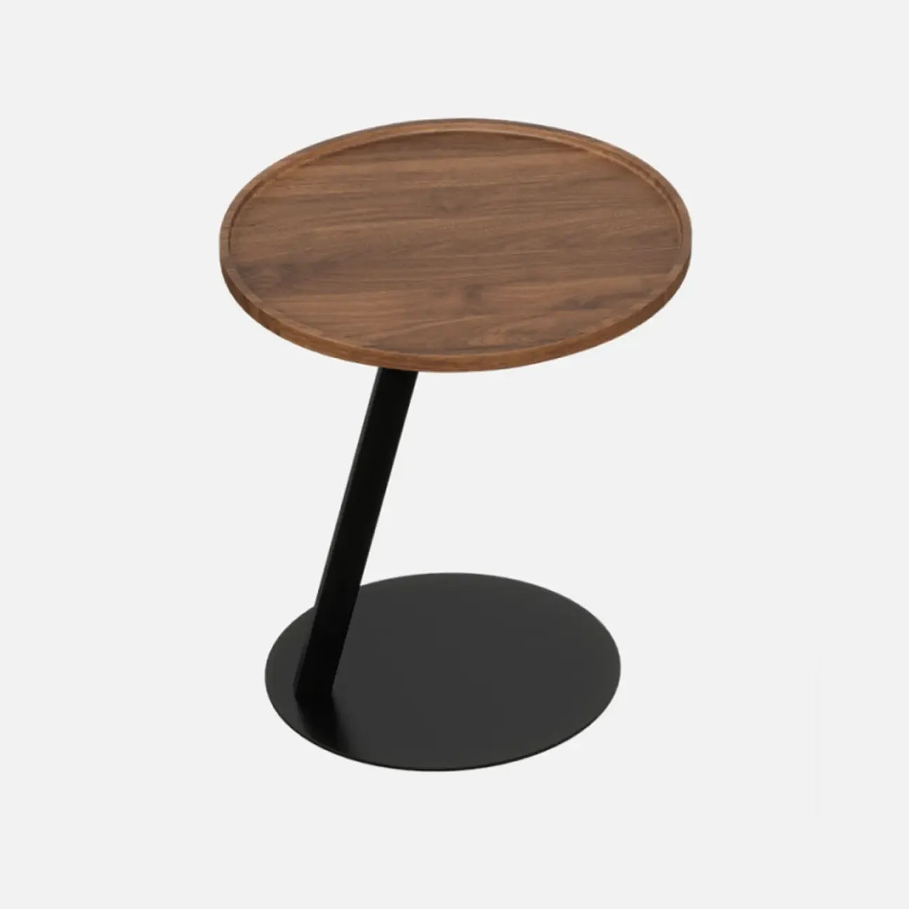 Table d'appoint en forme de C avec plateau en bois brun et métal pour salon