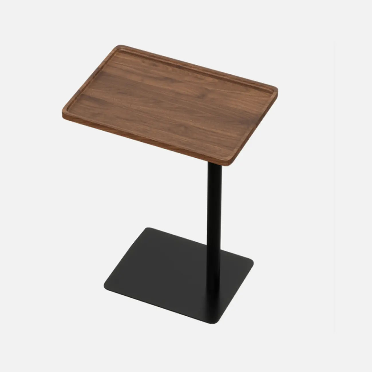 Table d'appoint en forme de C avec plateau en bois brun et métal pour salon