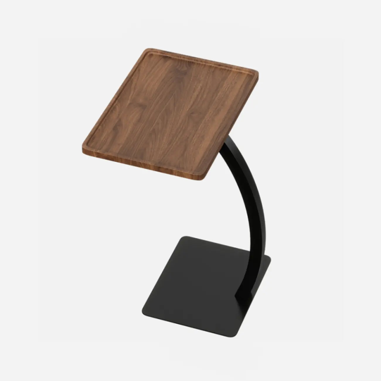 Table d'appoint en forme de C avec plateau en bois brun et métal pour salon