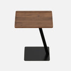 Table d'appoint en forme de C avec plateau en bois brun et métal pour salon
