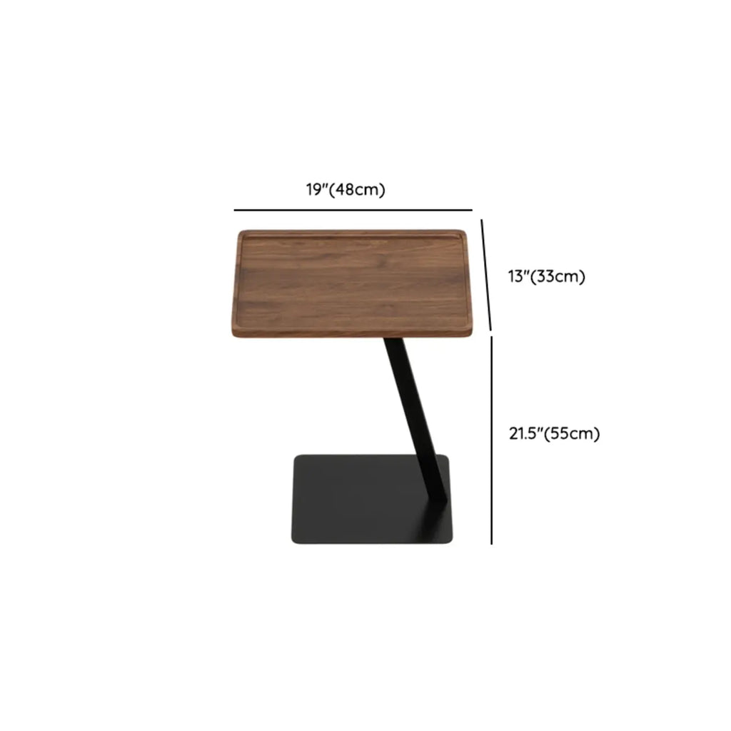 Table d'appoint en forme de C avec plateau en bois brun et métal pour salon