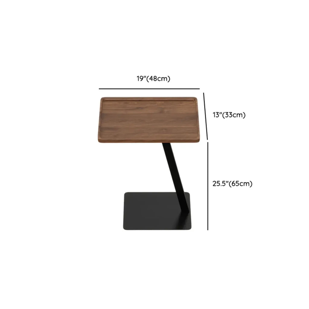 Table d'appoint en forme de C avec plateau en bois brun et métal pour salon