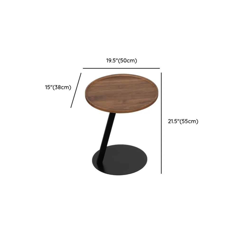 Table d'appoint en forme de C avec plateau en bois brun et métal pour salon