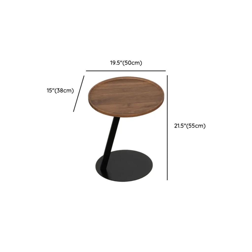 Table d'appoint en forme de C avec plateau en bois brun et métal pour salon