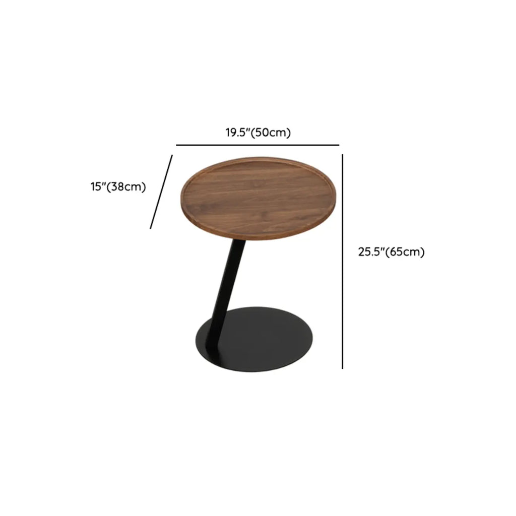 Table d'appoint en forme de C avec plateau en bois brun et métal pour salon