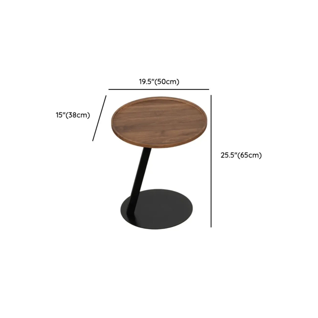 Table d'appoint en forme de C avec plateau en bois brun et métal pour salon
