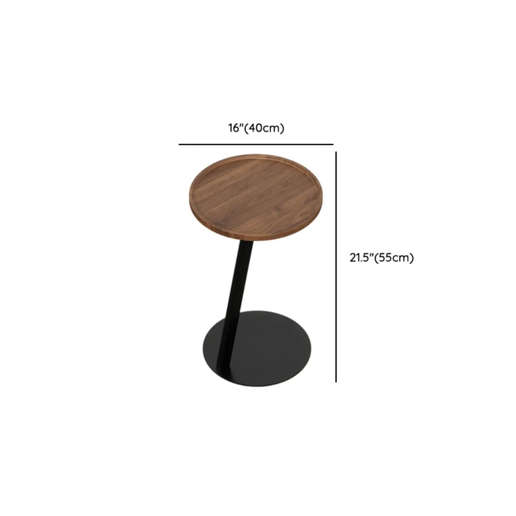 Table d'appoint en forme de C avec plateau en bois brun et métal pour salon