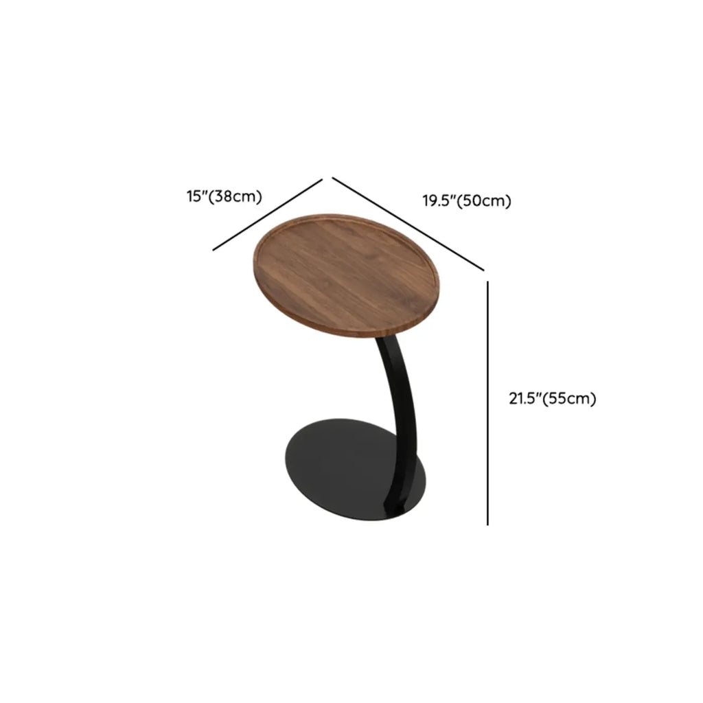 Table d'appoint en forme de C avec plateau en bois brun et métal pour salon