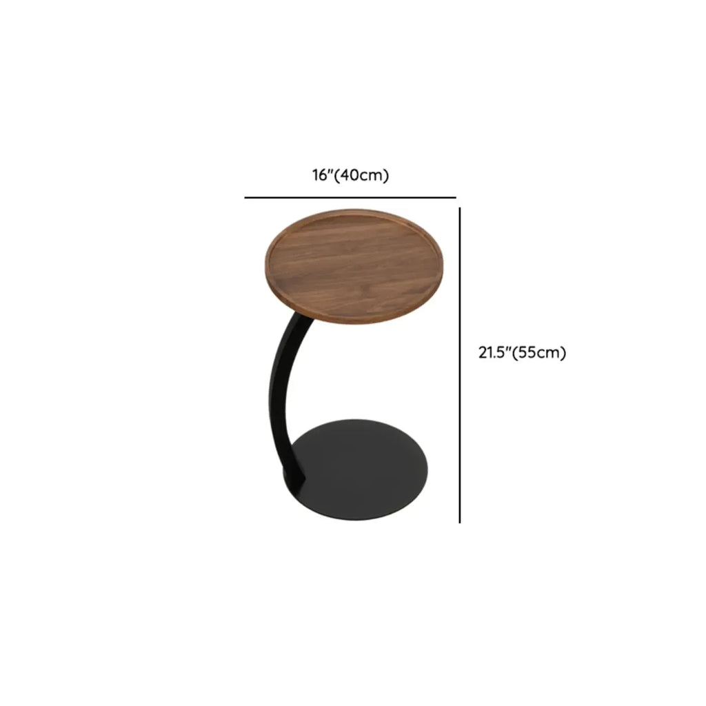 Table d'appoint en forme de C avec plateau en bois brun et métal pour salon