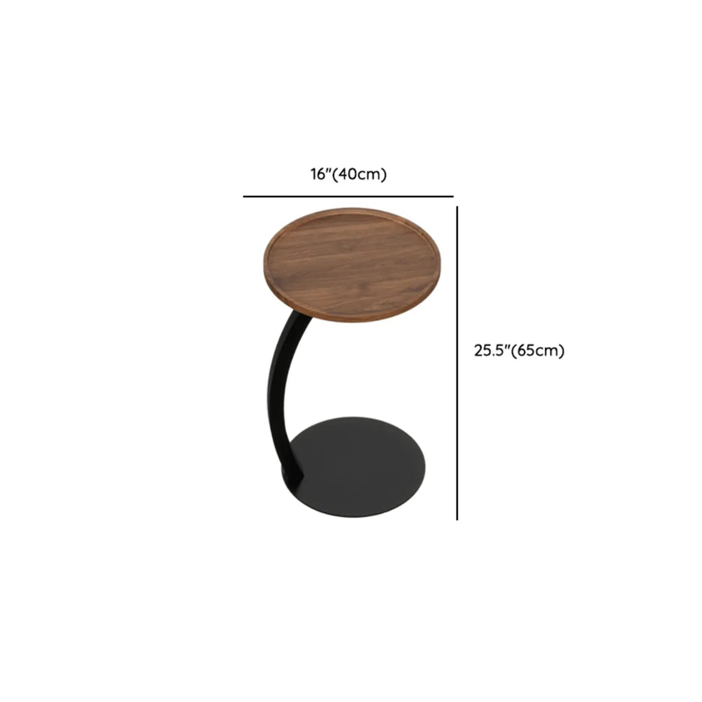 Table d'appoint en forme de C avec plateau en bois brun et métal pour salon