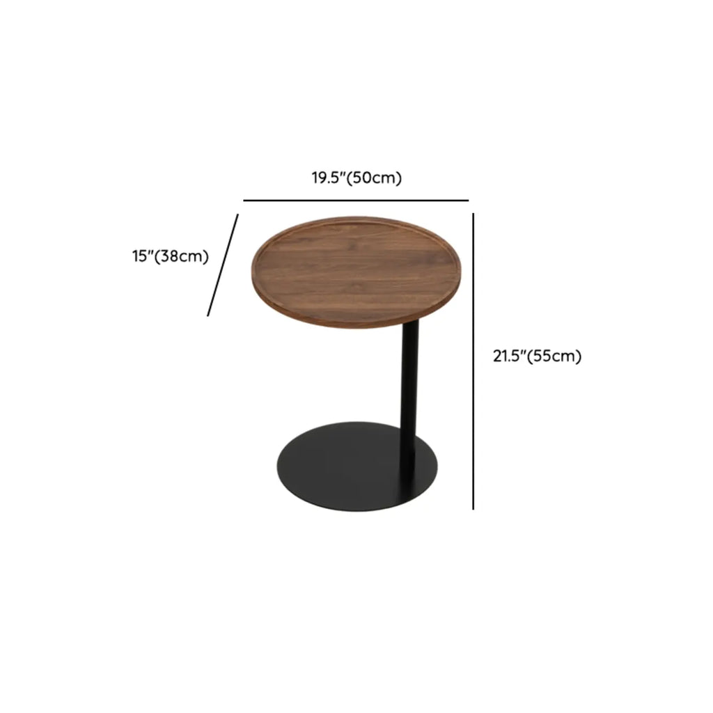 Table d'appoint en forme de C avec plateau en bois brun et métal pour salon