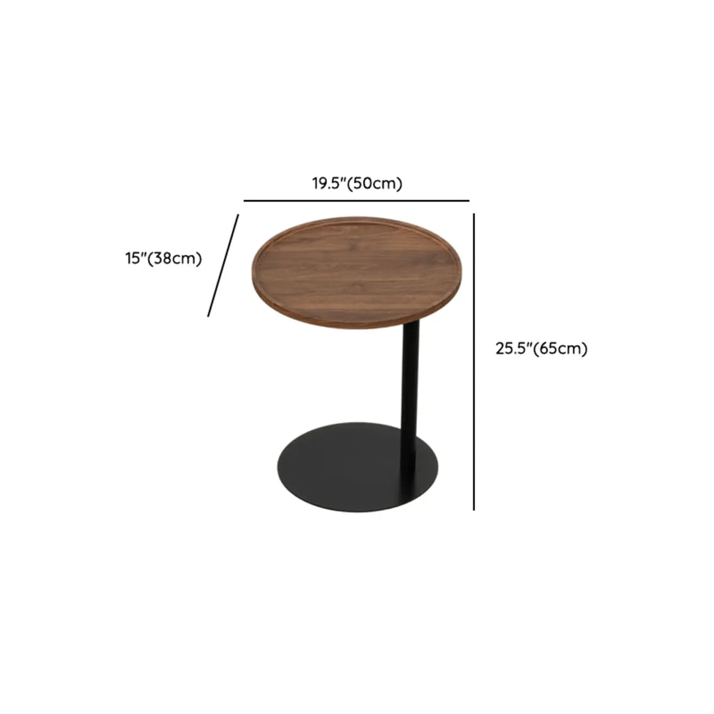 Table d'appoint en forme de C avec plateau en bois brun et métal pour salon