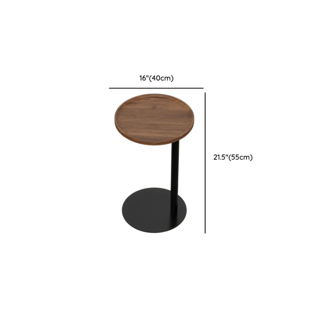 Table d'appoint en forme de C avec plateau en bois brun et métal pour salon