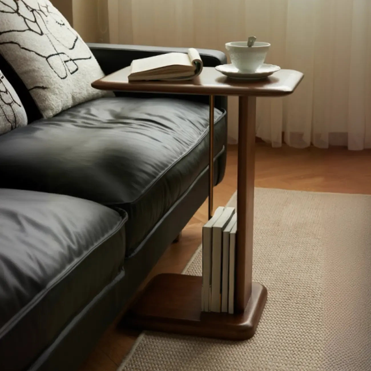 Tables d'appoint étroites en bois minimalistes avec porte-livres