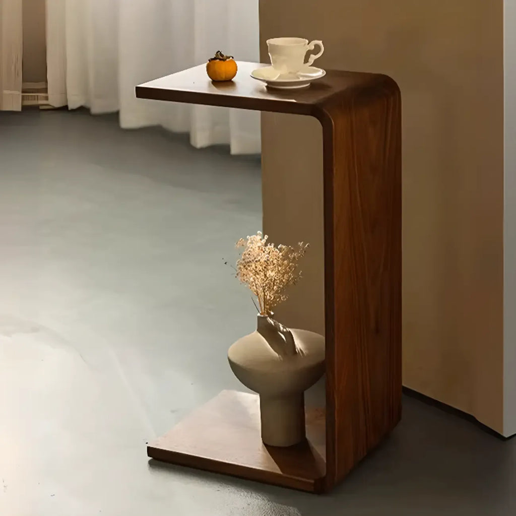 Table d'appoint rectangulaire moderne en bois en forme de C pour salon