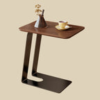 Table d'appoint minimaliste rectangulaire en bois de frêne brun en forme de C