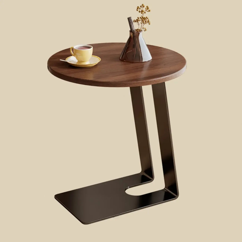 Table d'appoint minimaliste rectangulaire en bois de frêne brun en forme de C