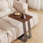 Table d'appoint minimaliste rectangulaire en bois de frêne brun en forme de C