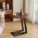 Table d'appoint minimaliste rectangulaire en bois de frêne brun en forme de C