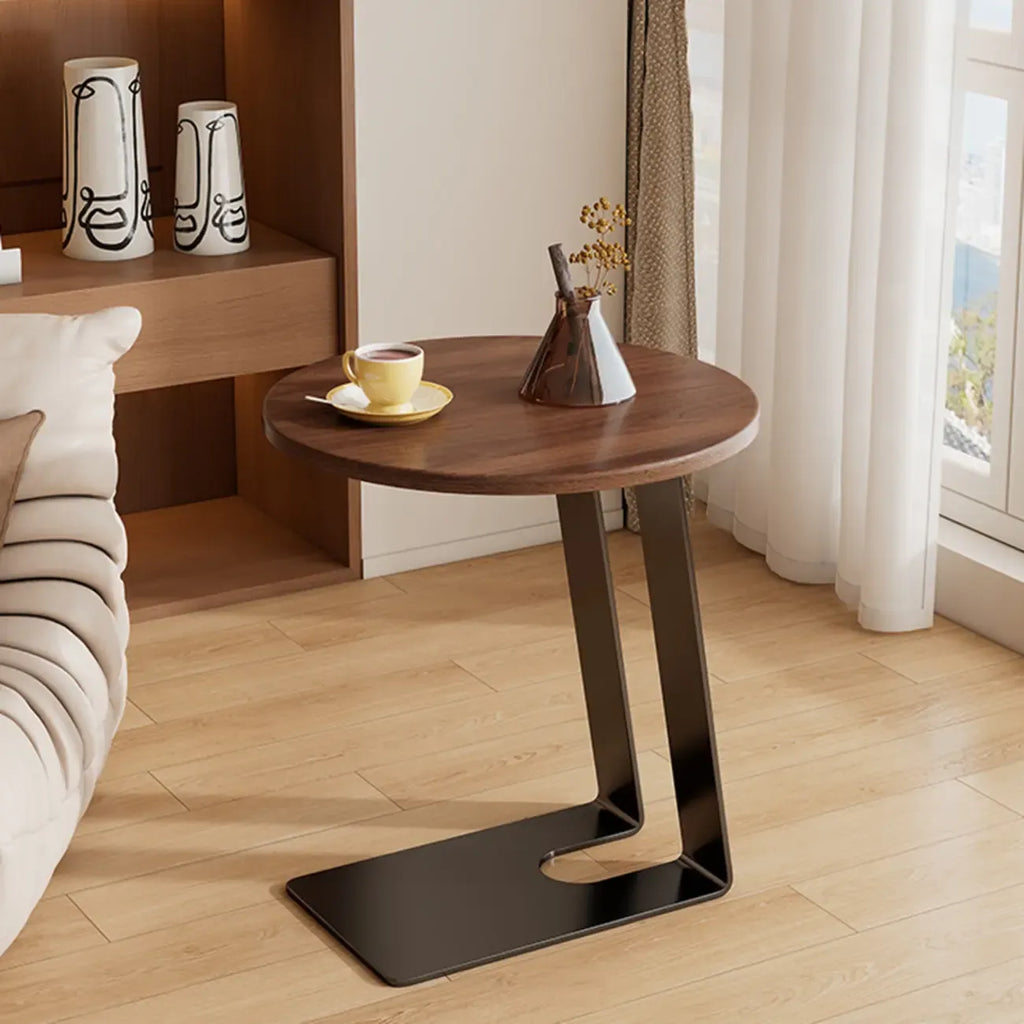 Table d'appoint minimaliste rectangulaire en bois de frêne brun en forme de C