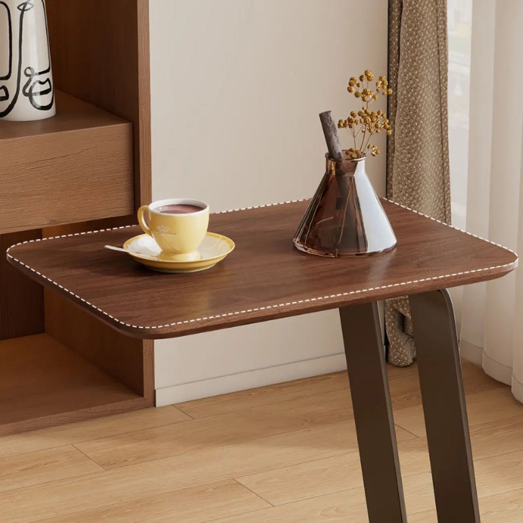 Table d'appoint minimaliste rectangulaire en bois de frêne brun en forme de C