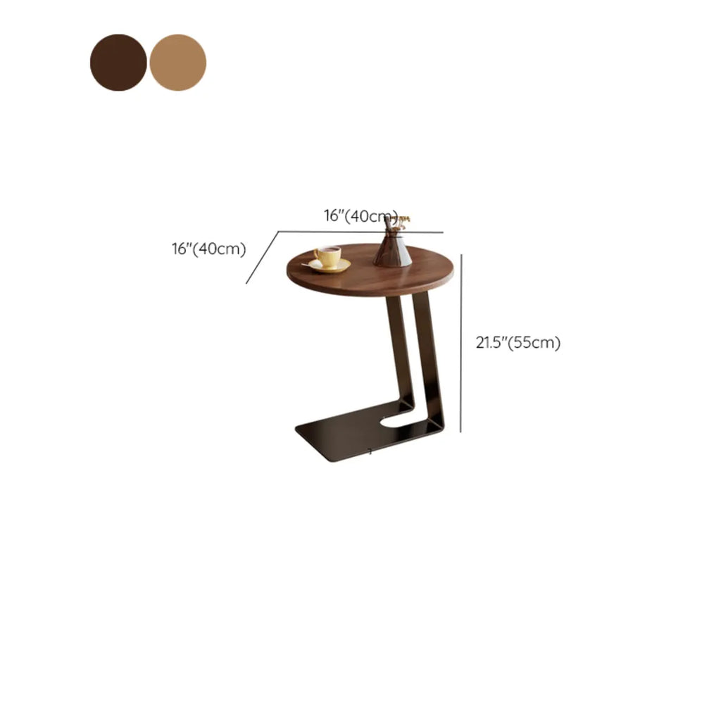 Table d'appoint minimaliste rectangulaire en bois de frêne brun en forme de C