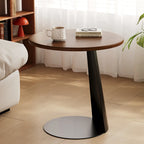Table d'appoint ronde moderne en frêne brun en forme de C