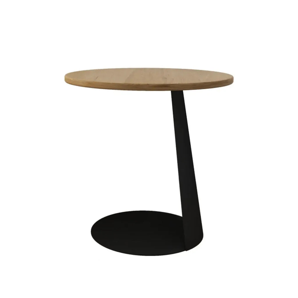 Table d'appoint ronde moderne en frêne brun en forme de C