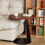 Table d'appoint ronde moderne en frêne brun en forme de C