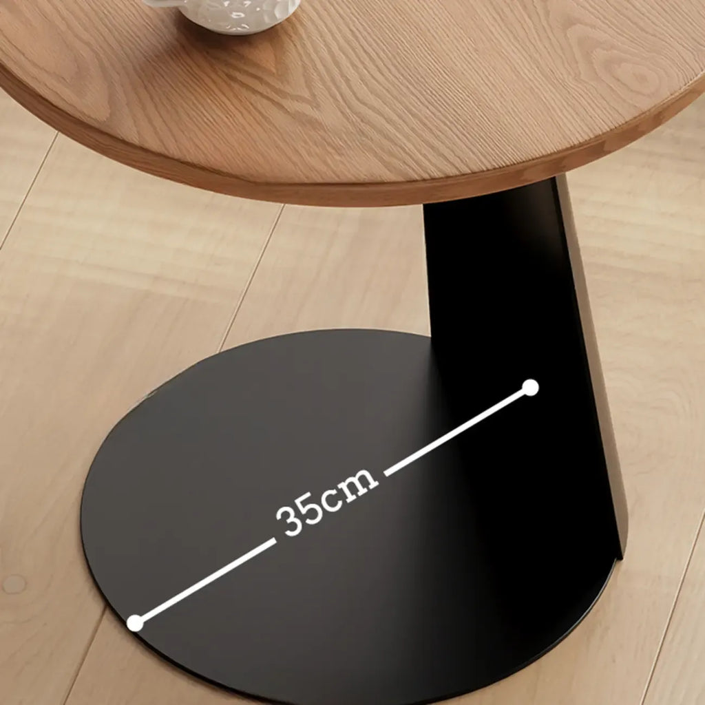 Table d'appoint ronde moderne en frêne brun en forme de C