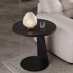 Table d'appoint ronde minimaliste noire en bois et acier en forme de C