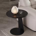 Table d'appoint ronde minimaliste noire en bois et acier en forme de C