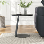 Table d'appoint ronde minimaliste noire en bois et acier en forme de C
