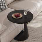 Table d'appoint ronde minimaliste noire en bois et acier en forme de C