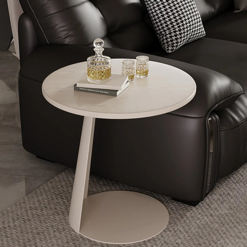 Table d'appoint ronde minimaliste noire en bois et acier en forme de C