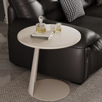 Table d'appoint ronde minimaliste noire en bois et acier en forme de C