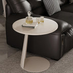 Table d'appoint ronde minimaliste noire en bois et acier en forme de C