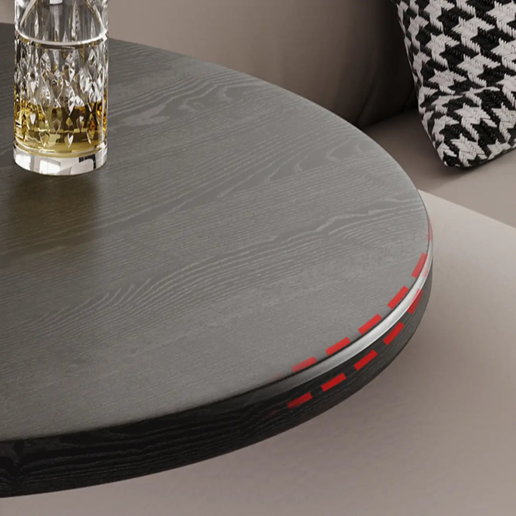 Table d'appoint ronde minimaliste noire en bois et acier en forme de C