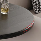 Table d'appoint ronde minimaliste noire en bois et acier en forme de C