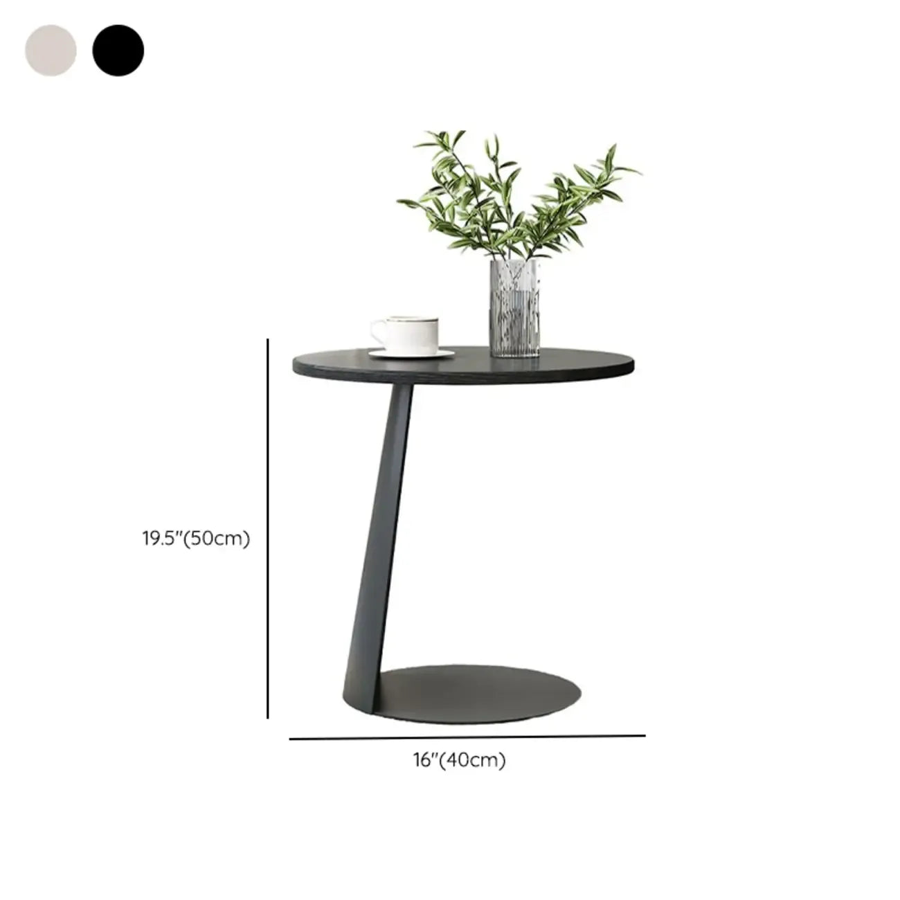 Table d'appoint ronde minimaliste noire en bois et acier en forme de C