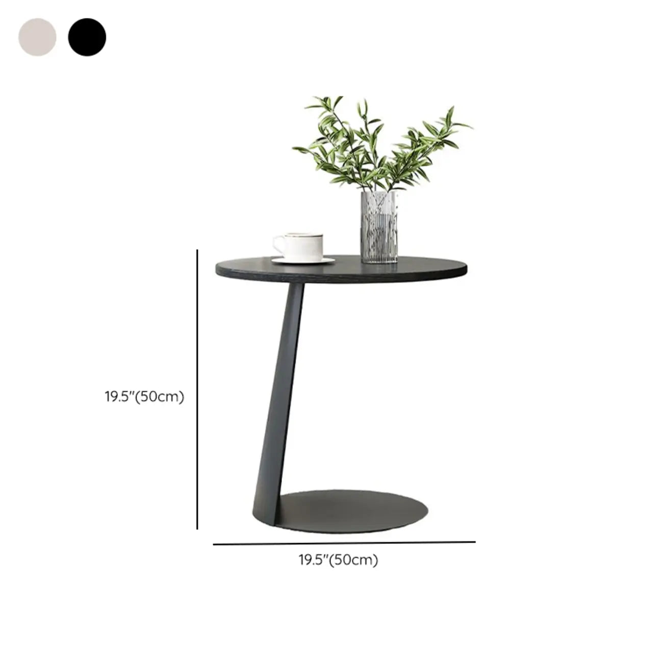 Table d'appoint ronde minimaliste noire en bois et acier en forme de C