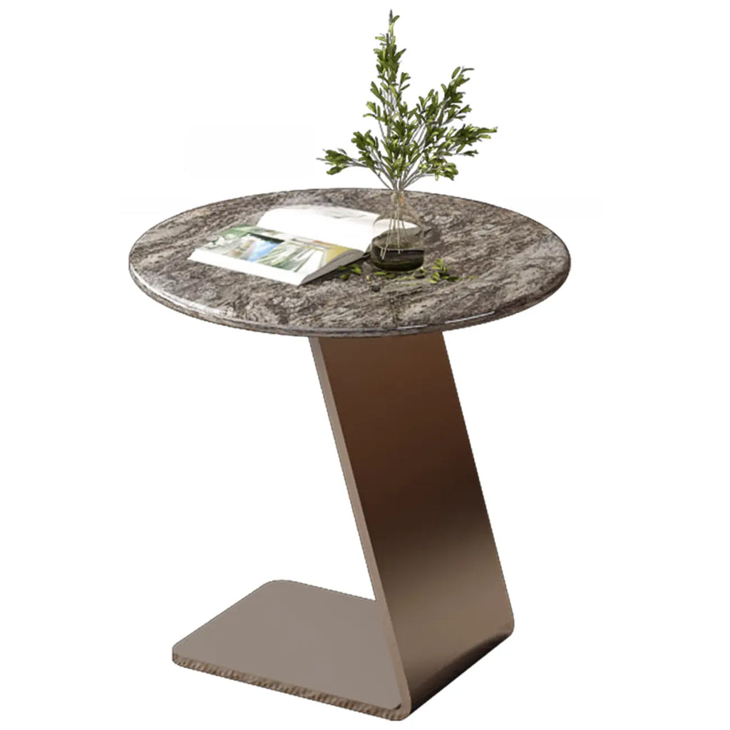 Table d'appoint contemporaine en forme de C, en pierre et acier inoxydable