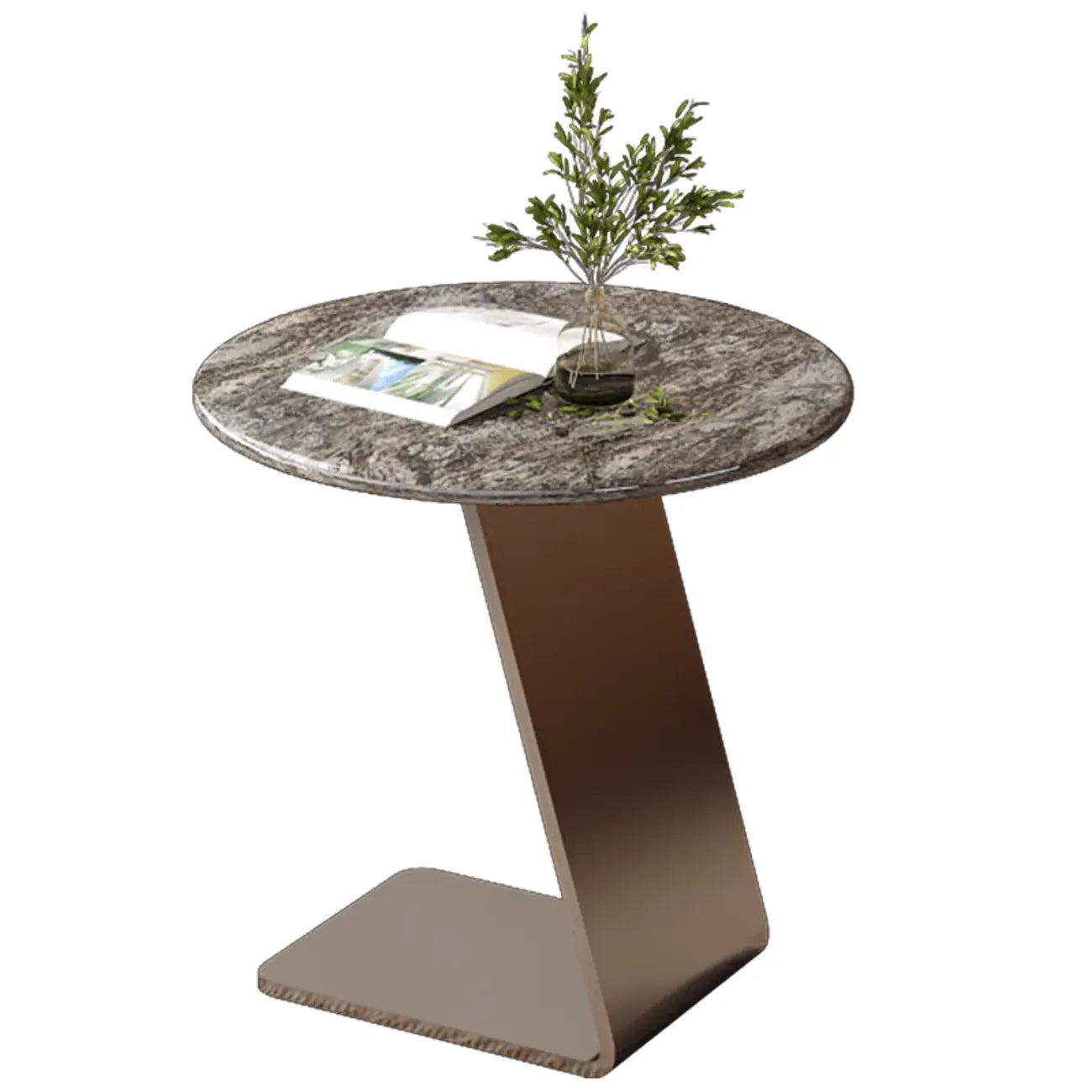Table d'appoint contemporaine en forme de C, en pierre et acier inoxydable