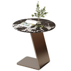 Table d'appoint contemporaine en forme de C, en pierre et acier inoxydable