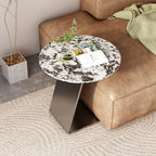 Table d'appoint contemporaine en forme de C, en pierre et acier inoxydable