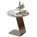 Table d'appoint contemporaine en forme de C, en pierre et acier inoxydable