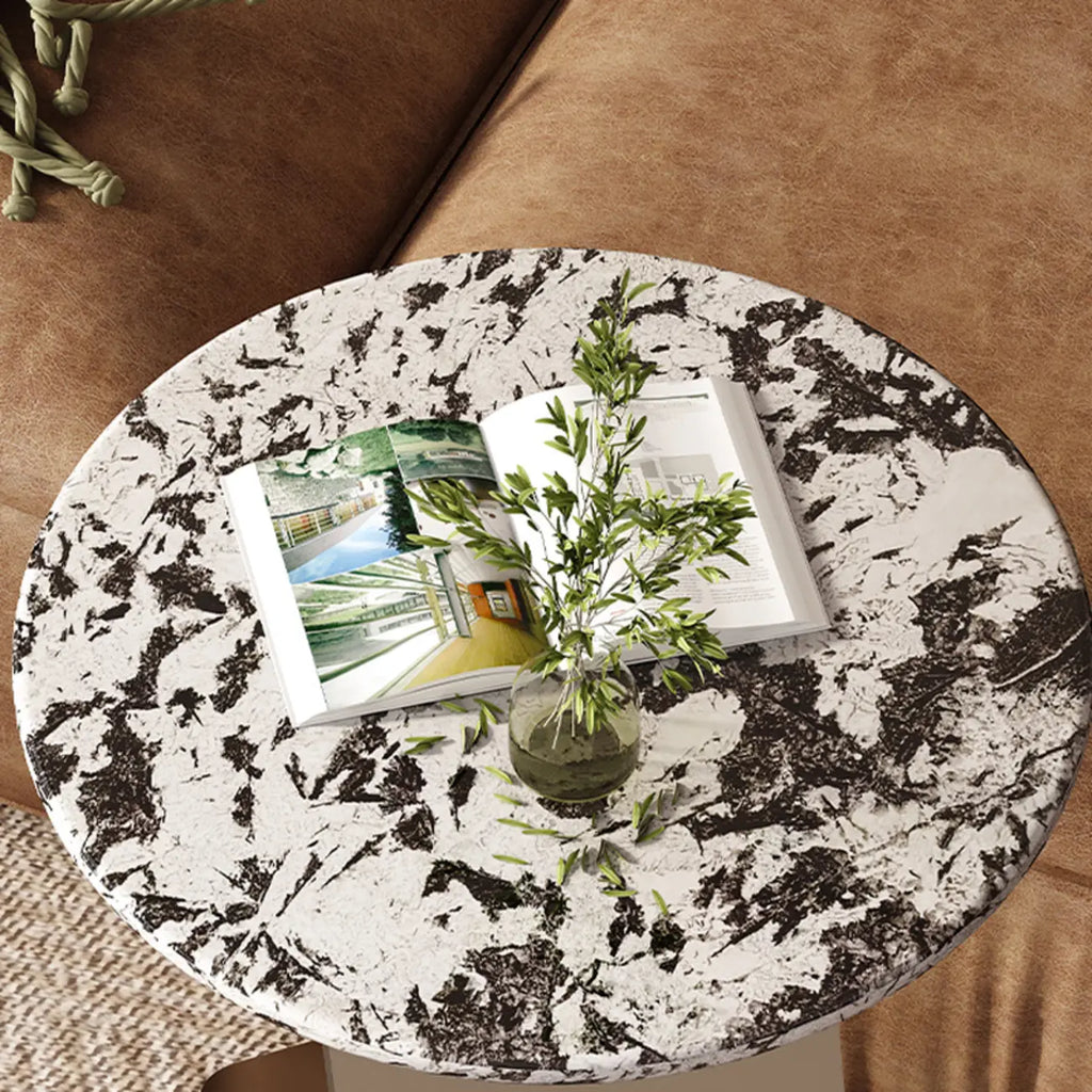 Table d'appoint contemporaine en forme de C, en pierre et acier inoxydable